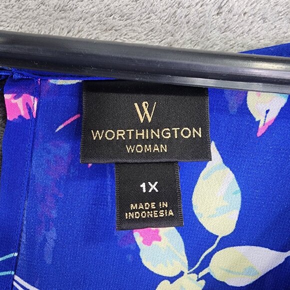 Women's Worthington Woman Floral Print Chiffon Blouse Sheer V Neck 3/4 Sleeve 1X - Picture 7 of 12